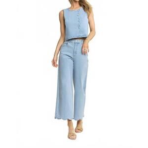 NEW HERSY jeri denim scalloped pants in blue